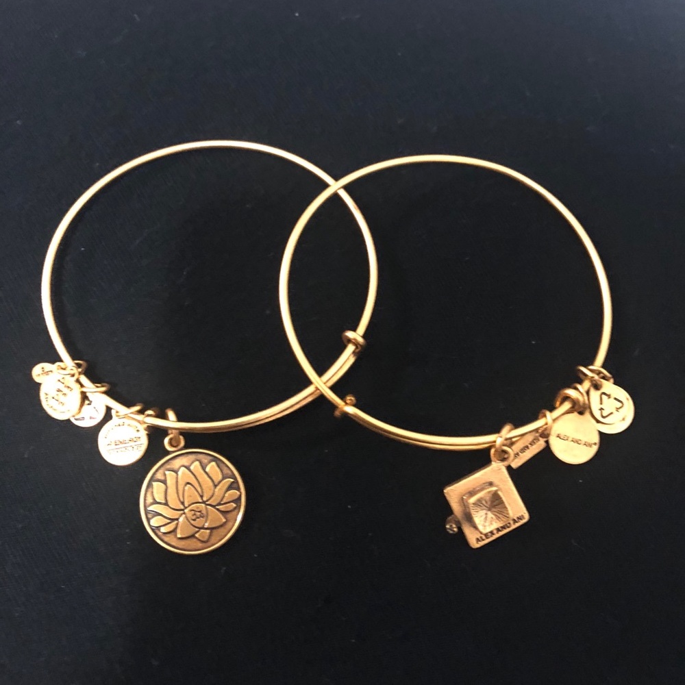 Alex and Ani dangling copper dangling bracelets.